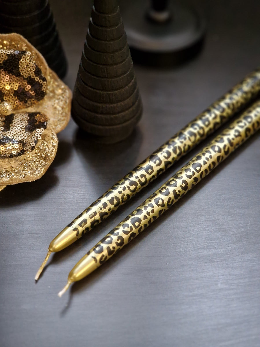 Leopard Print Taper Dinner Candles Pair tweak home uk