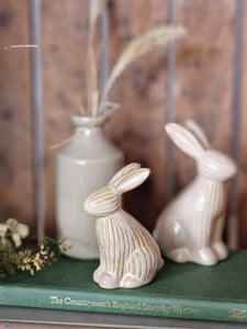 Neutral Ribbed Ceramic Sitting Bunny - Two Sizes