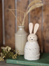 Load image into Gallery viewer, Handmade wooden bunny, body of bunny has been wrapped in cream wool for added texture.
