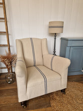 Load image into Gallery viewer, Antique Re-Upholstered Armchair Finished in Grain Sack Fabric