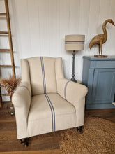 Load image into Gallery viewer, Antique Re-Upholstered Armchair Finished in Grain Sack Fabric