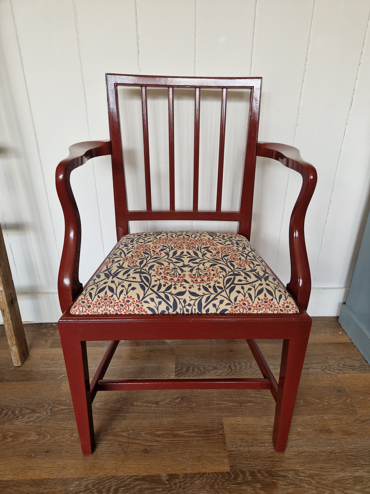 Painted & Reupholstered George 111 Mahogany Open Armchair