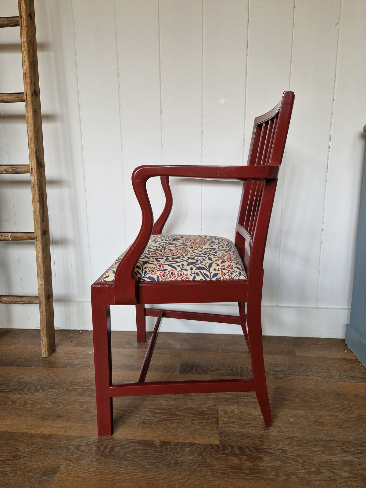 Painted & Reupholstered George 111 Mahogany Open Armchair