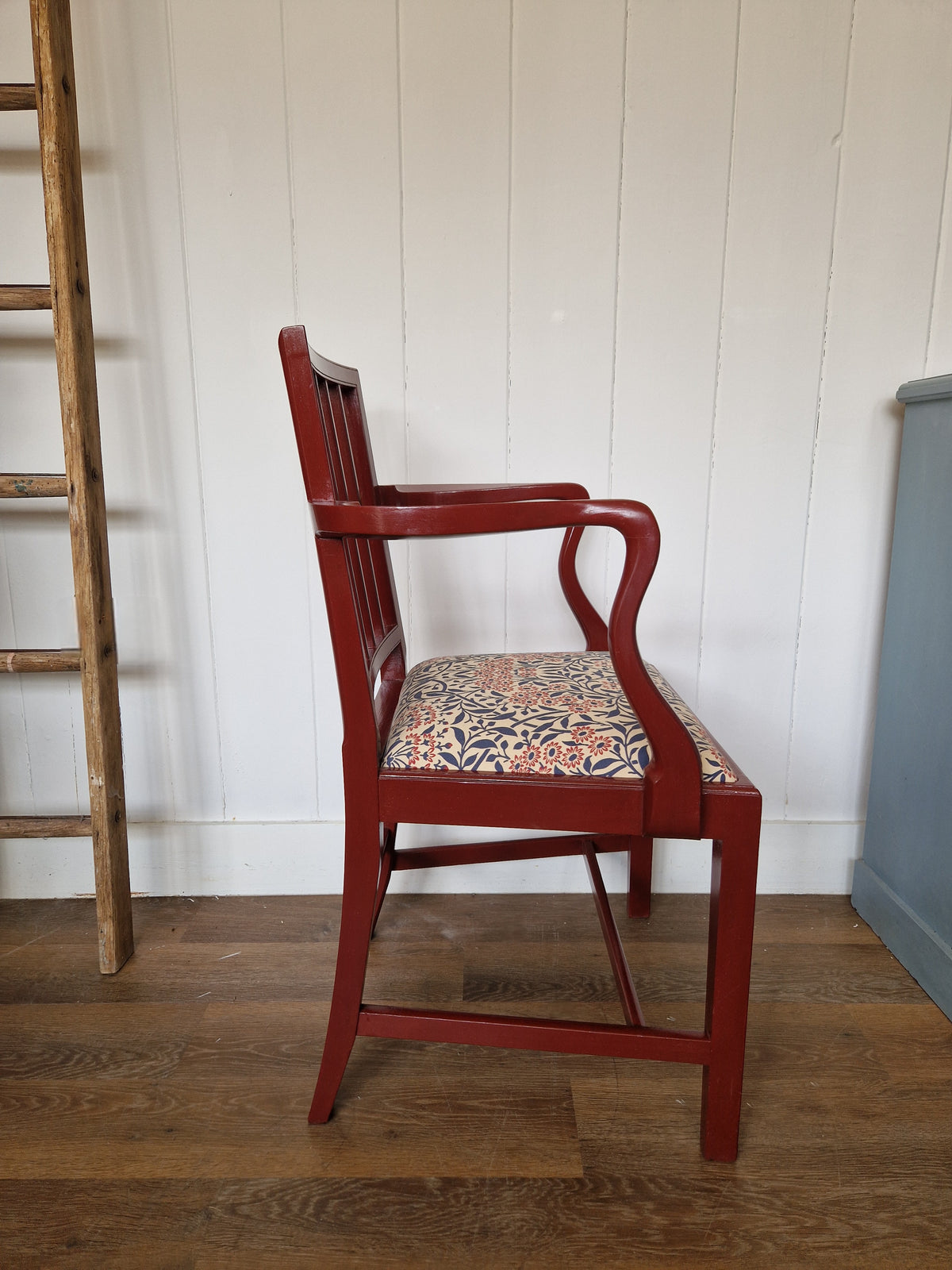 Painted & Reupholstered George 111 Mahogany Open Armchair