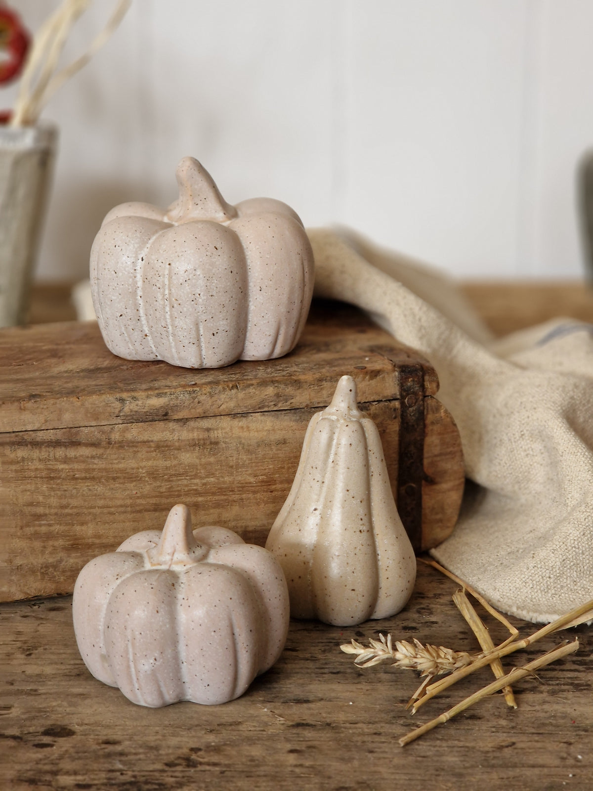 Matt Speckled Netural Ceramic Pumpkins - Three Sizes