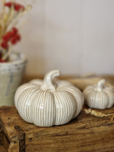 Load image into Gallery viewer, Ribbed Satin White Ceramic Pumpkins - Four Sizes