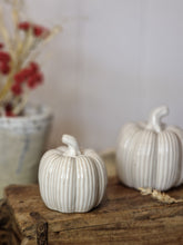 Load image into Gallery viewer, Ribbed Satin White Ceramic Pumpkins - Four Sizes