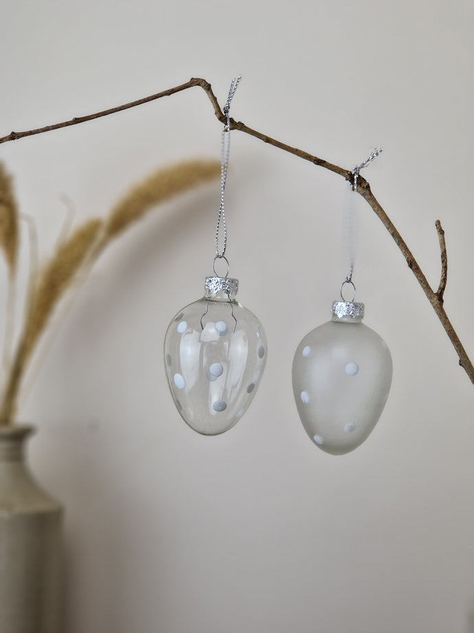 Spotty Glass Eggs Hanging Decorations - Set of Two