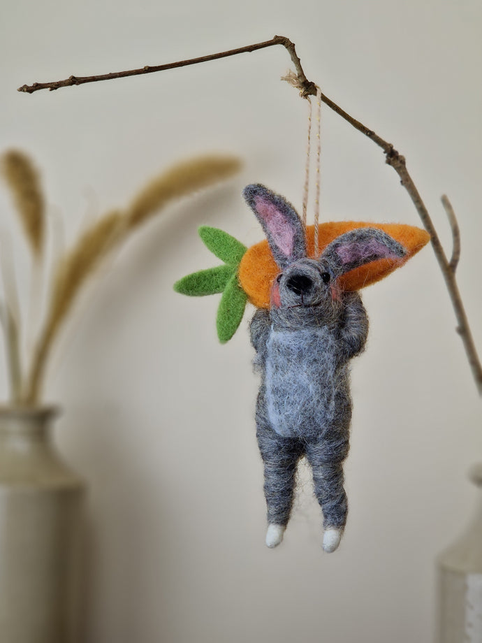 Felt Rabbit with Carrot Hanging Decoration