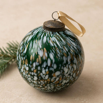 4" Vintage Glass  Bauble – Sea Green Marble finish