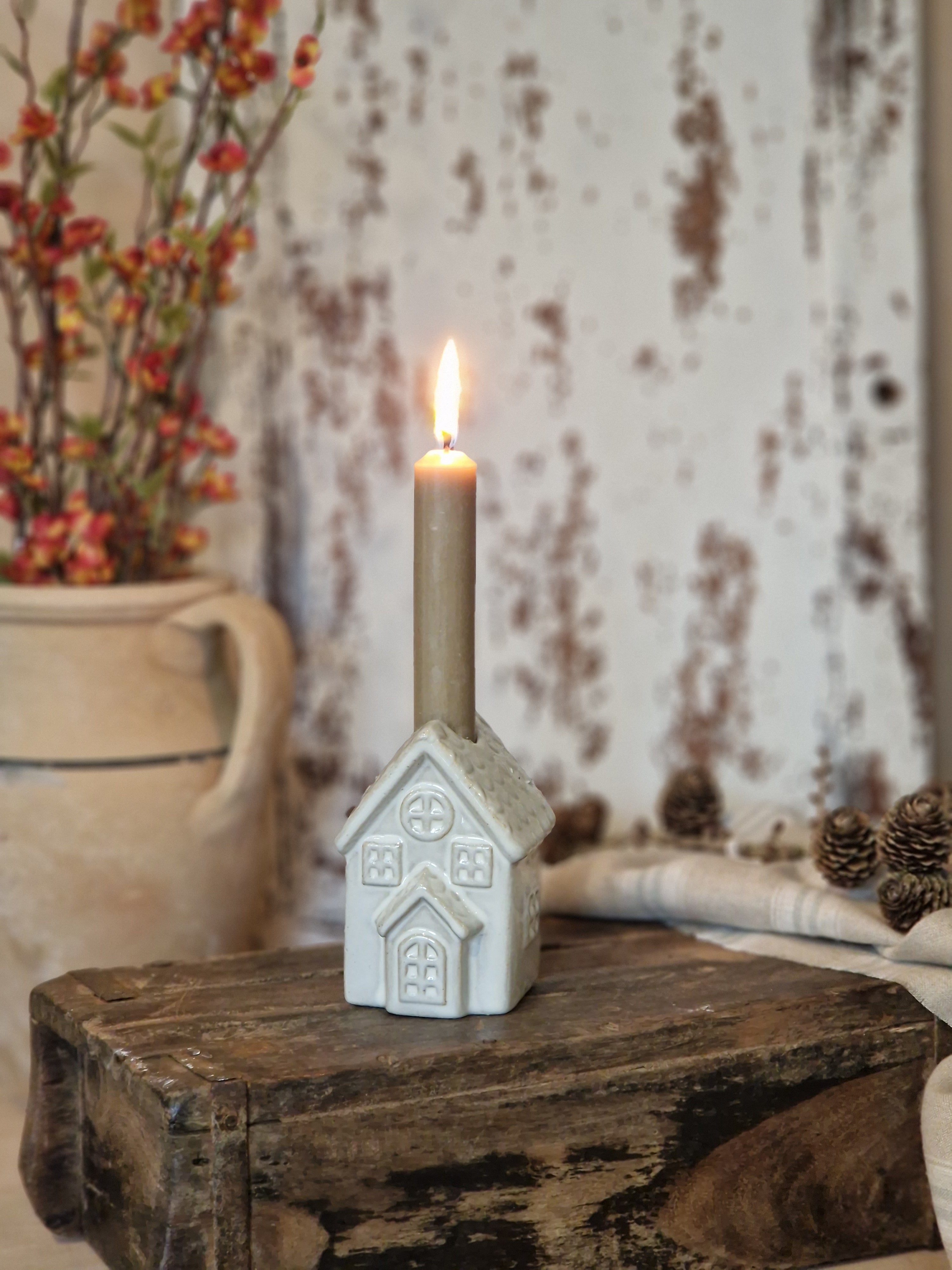 Black Ceramic Candlestick Holder With Handle Taper Holder Hygge