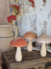 Load image into Gallery viewer, Wooden Mushroom with Velour and Sparkly Top - 3 Colours
