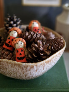 Little Wooden Girl Dressed as pumpkin - Hanging Decoration