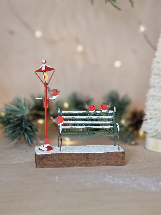 Robins on Park Bench Christmas Ornament