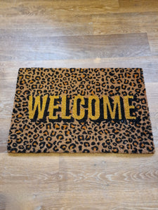 Welcome Leopard Print Door Mat