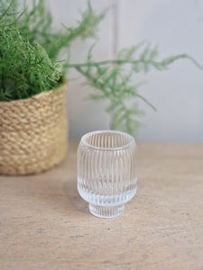 Ribbed Clear Glass Candle Holder