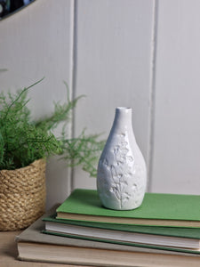 White Ceramic Pressed Flowers Vase