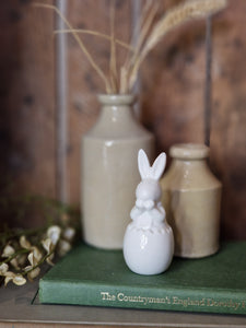 White Ceramic Bunny in Easter Egg