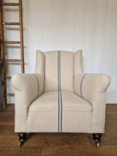 Load image into Gallery viewer, Antique Re-Upholstered Armchair Finished in Grain Sack Fabric
