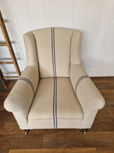 Load image into Gallery viewer, Antique Re-Upholstered Armchair Finished in Grain Sack Fabric
