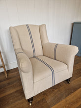 Load image into Gallery viewer, Antique Re-Upholstered Armchair Finished in Grain Sack Fabric
