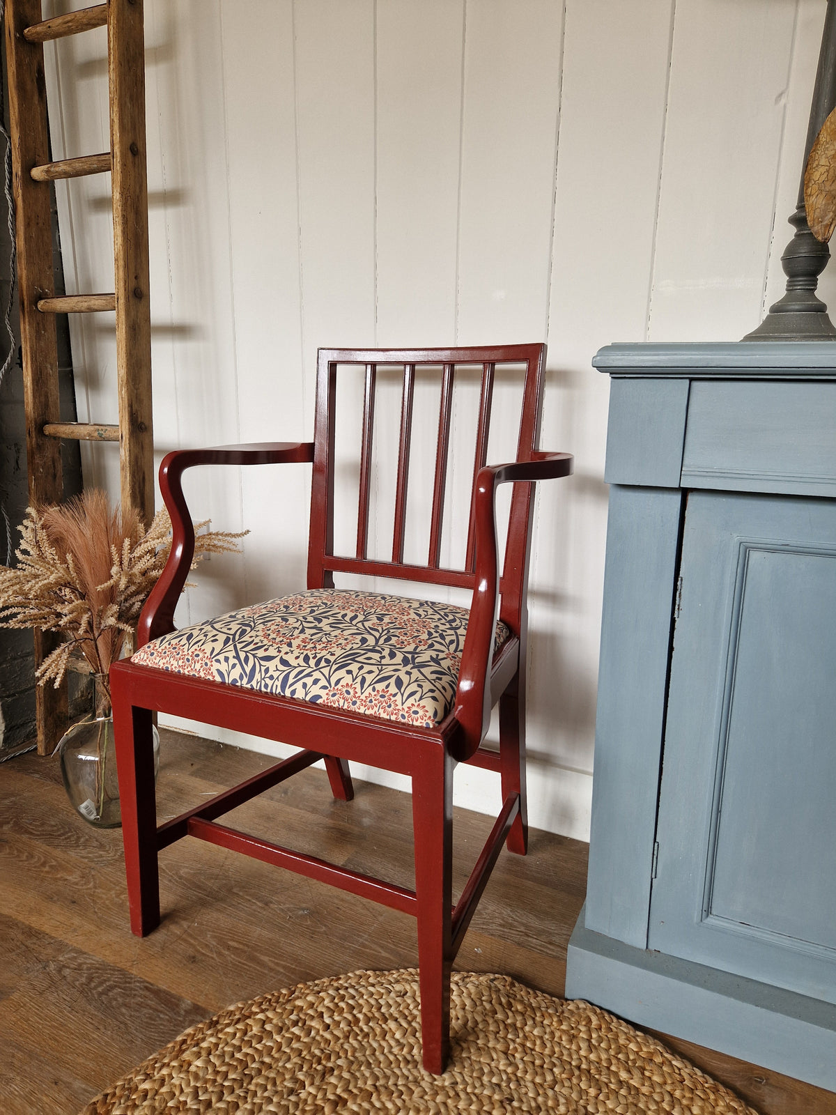 Painted & Reupholstered George 111 Mahogany Open Armchair