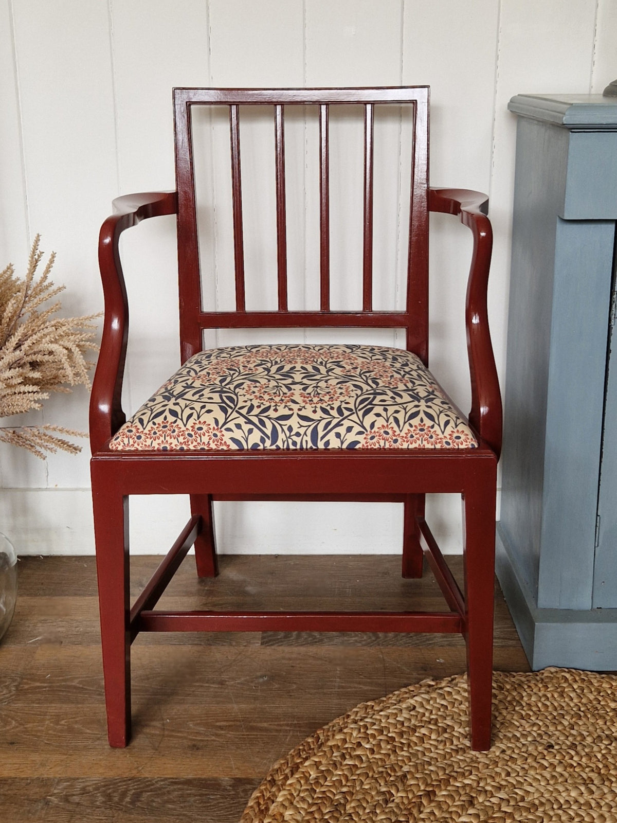 Painted & Reupholstered George 111 Mahogany Open Armchair