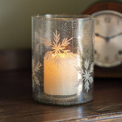 Etched Snowflake Glass Tealight Holder