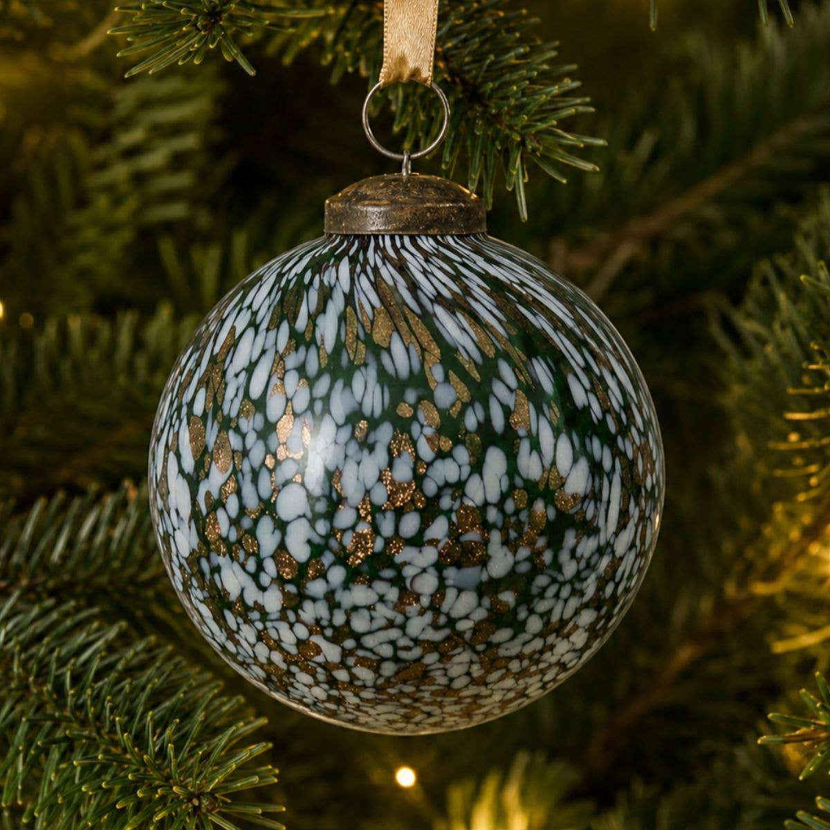 4" Vintage Glass  Bauble – Sea Green Marble finish