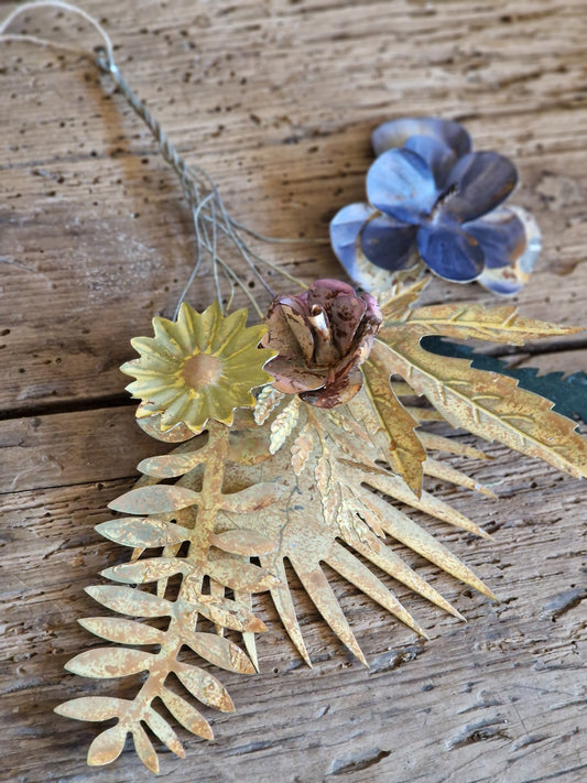 Rustic Fern & Flowers Metal Hanging Decoration
