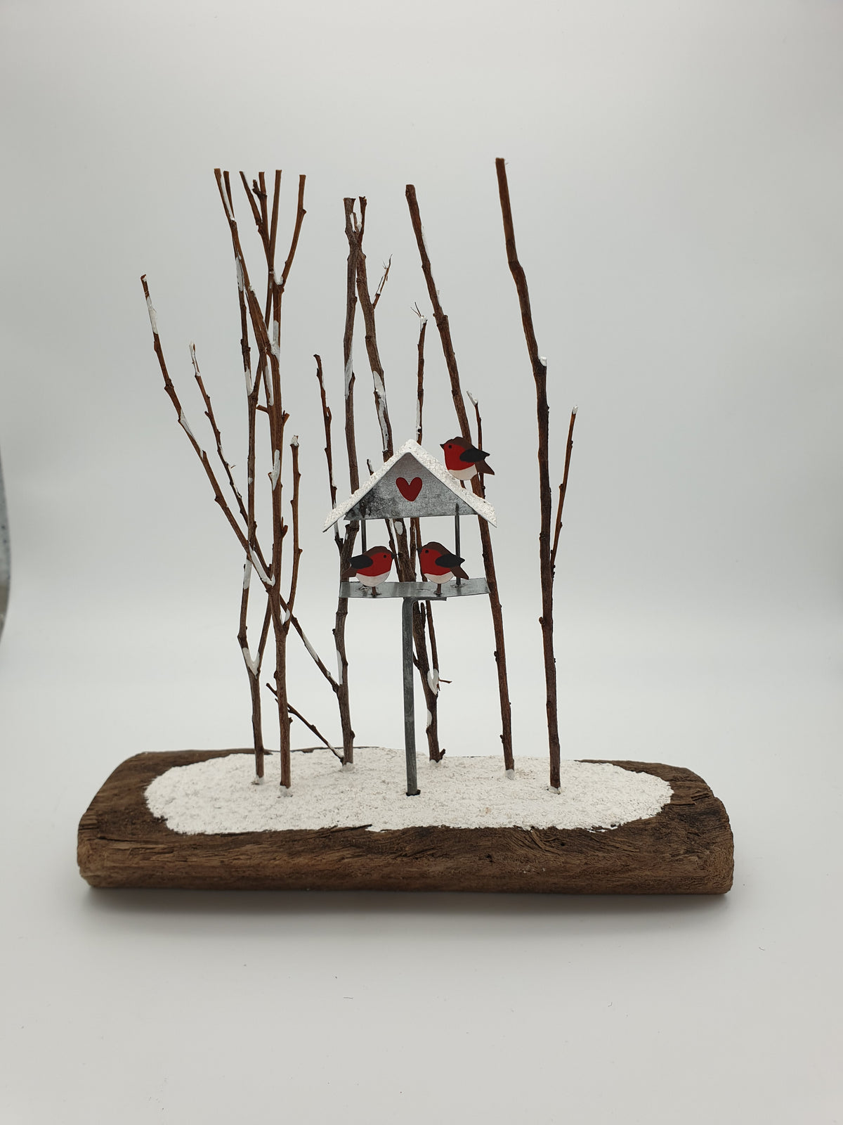 Robins on Bird Table Scene Christmas Ornament
