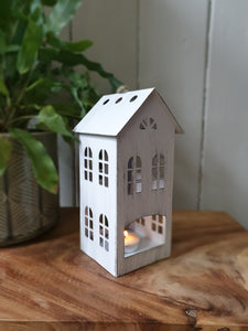 White Tin Town House Tealight Holder - Various Sizes