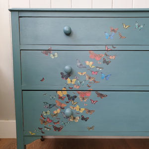 Painted Oak Chest of Drawers - Butterfly details