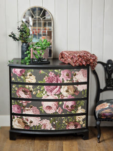 Hand Painted Mahogany Bow Fronted Chest of Drawers