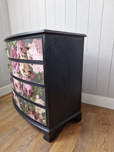 Hand Painted Mahogany Bow Fronted Chest of Drawers