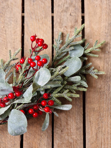 Frosted mixed Leaves & Red Berry Stem