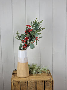 Frosted mixed Leaves & Red Berry Stem