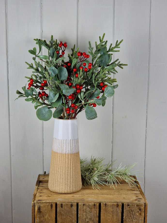 Frosted mixed Leaves & Red Berry Stem