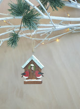 Load image into Gallery viewer, Robins on Birdhouse Christmas Ornament
